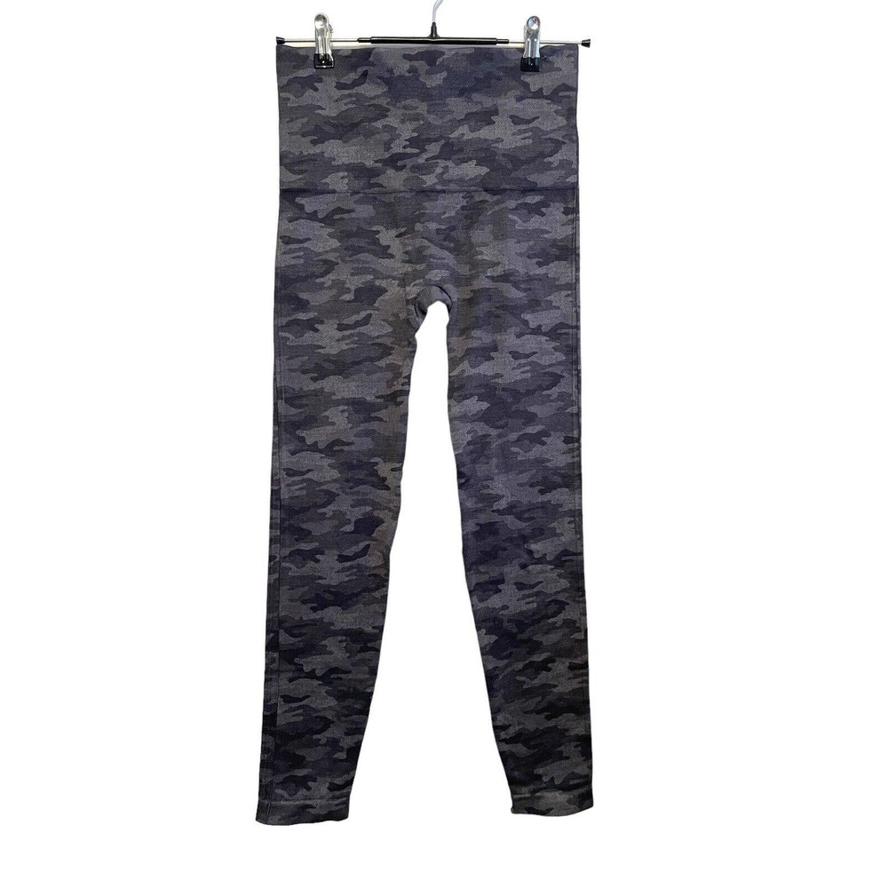 Spanx Gray Black Camo Ankle Leggings Women’s Size‎ Large Stretch Waist Panel